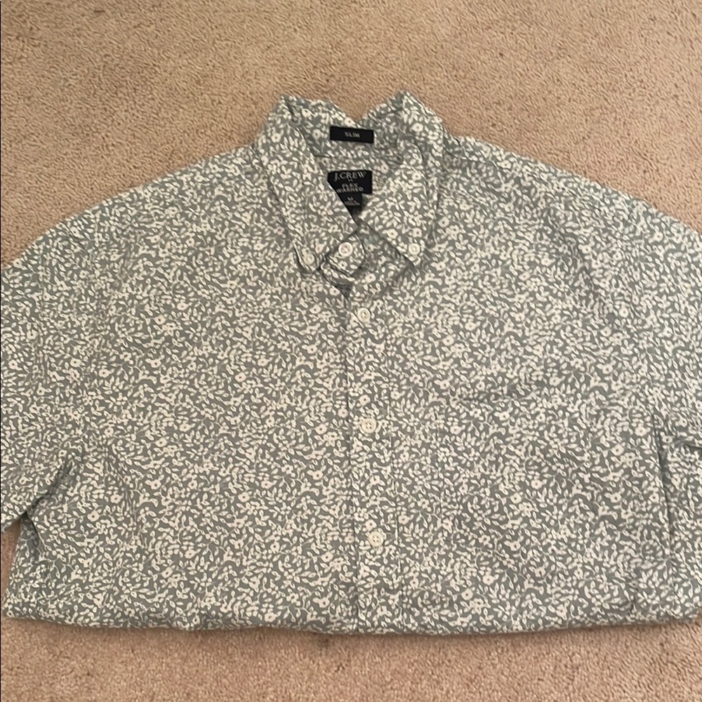 J.Crew Green Floral Button-Up short sleeved Shirt